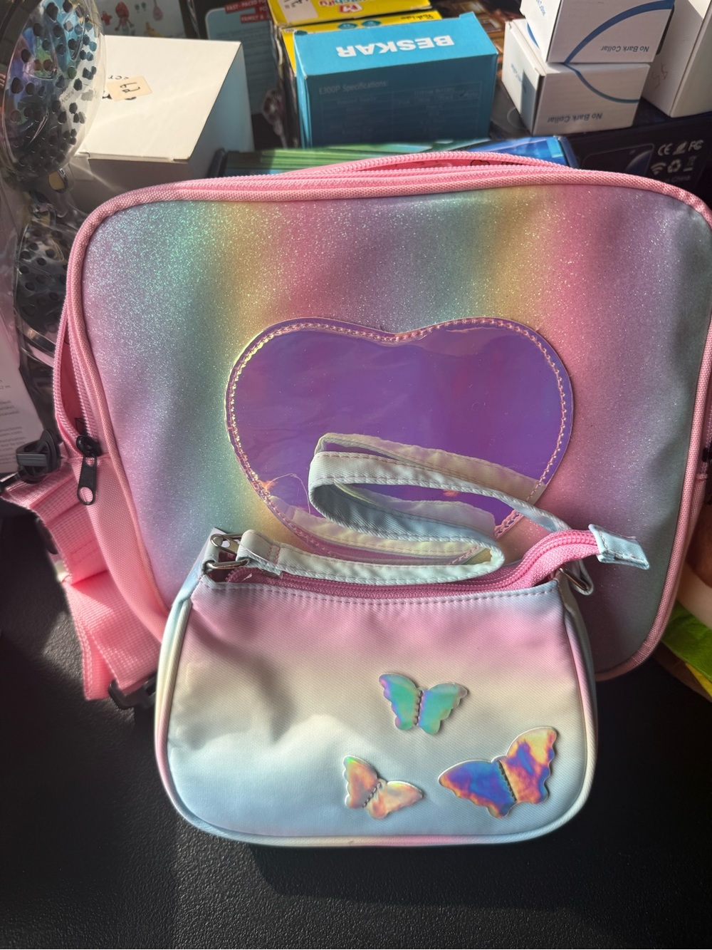 Olivia Miller Pink Pastel Rainbow Heart & Butterfly Crossbody Bag Set